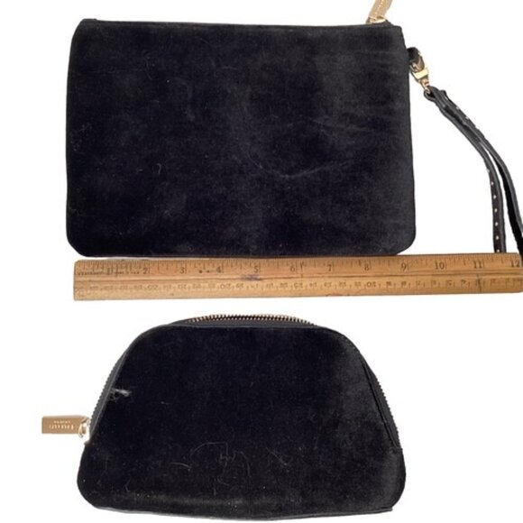 Dune London Clutch Makeup Bag Set of 2 Black Velvet Roses Vintage Gold Zipper - Picture 7 of 7